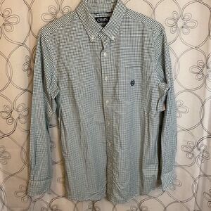 Men's Chaps stretch Oxford green/blue Play long sleeve button shirt size medium